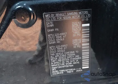 2015 Nissan Rogue Sv из США, поврежденный, VIN KNMAT2MV4FP587994